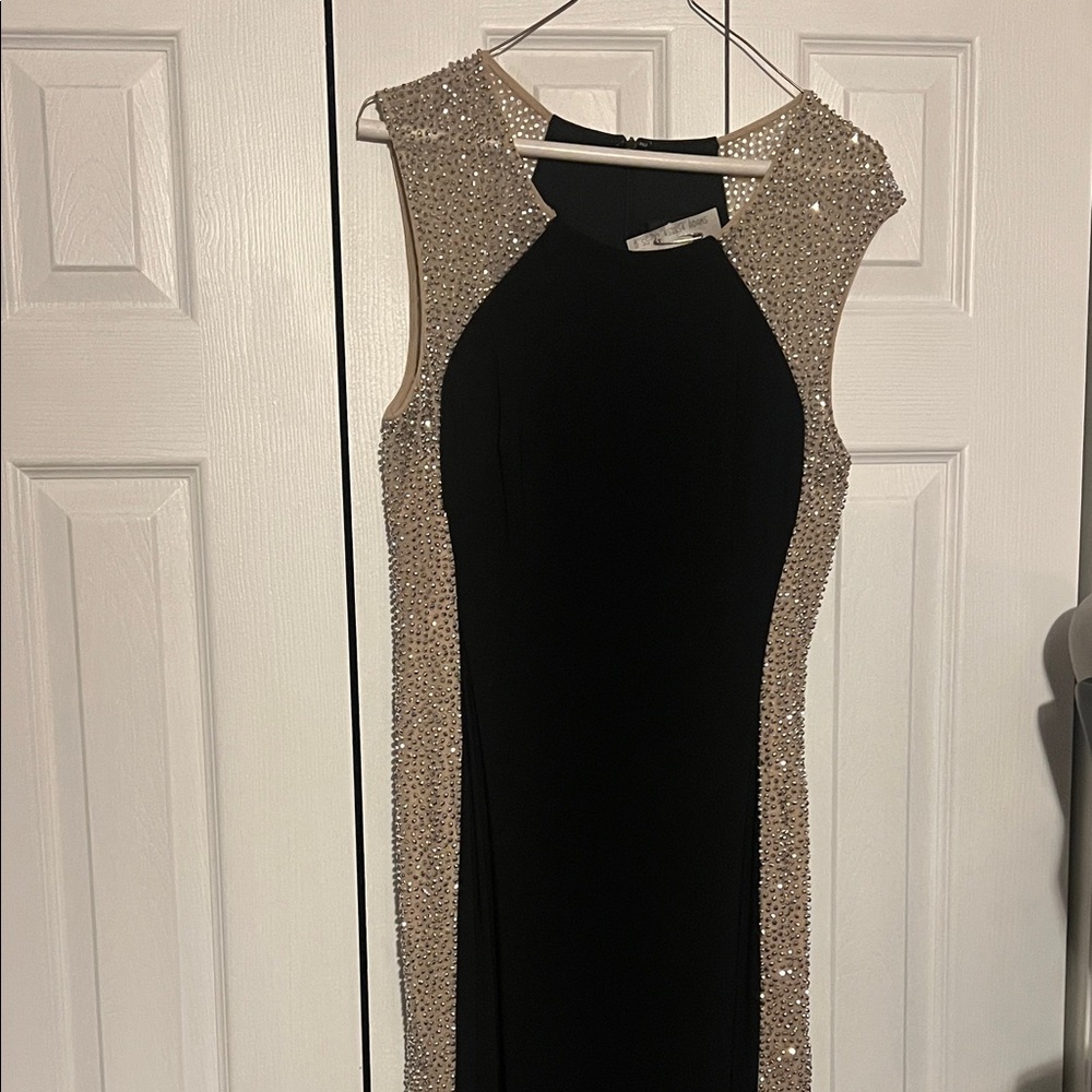 Xscape Black Dress with Gold Accents